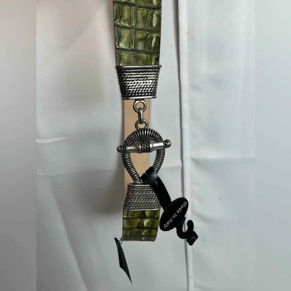 Garuglieri Womens Genuine Leather Made In Italy Snake Print Green Belt L NWT